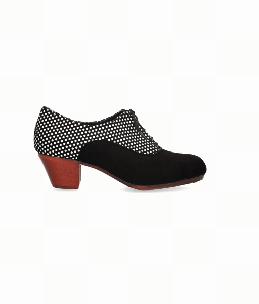 Zapato flamenco profesional combinado ante negro y lunares blancos con cordones