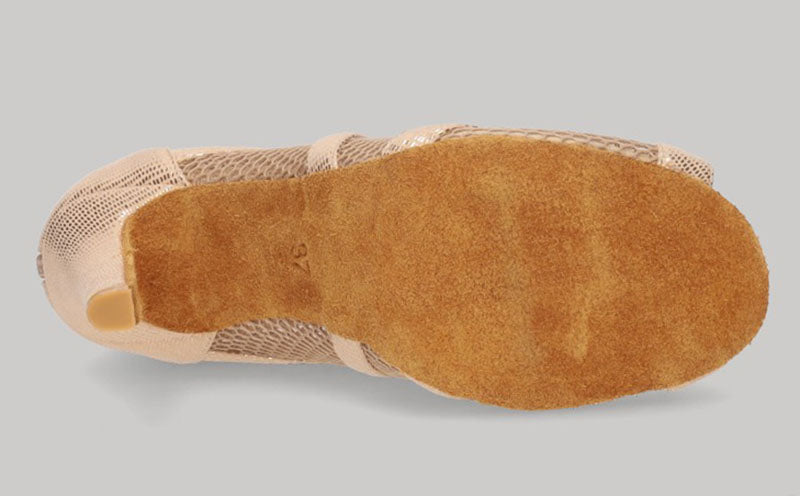 Zapato tipo botín para baile de salón de malla oro con cordones y cremallera en talón