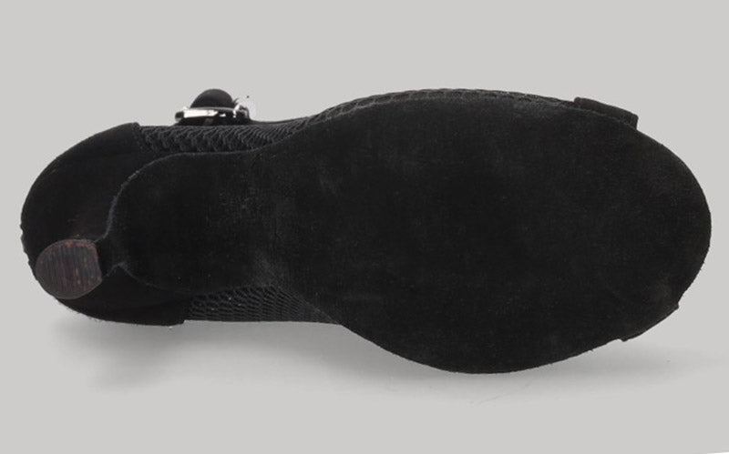 Zapato tipo botín para baile de salón de malla y ante negro con cordones y cremallera en talón