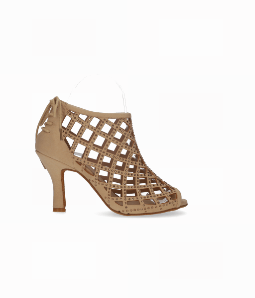 Zapato calado abotinado para baile de salón beige calado con cierre cremallera en el talón