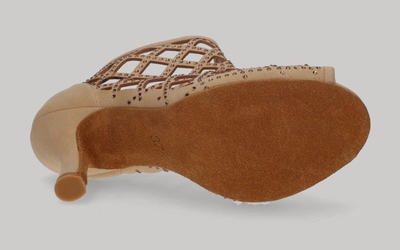 Zapato calado abotinado para baile de salón beige calado con cierre cremallera en el talón