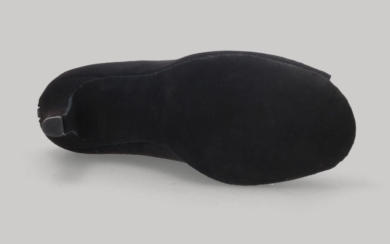 Zapato abotinado para baile de salón de ante negro con cordones y cierre de cremallera en talón