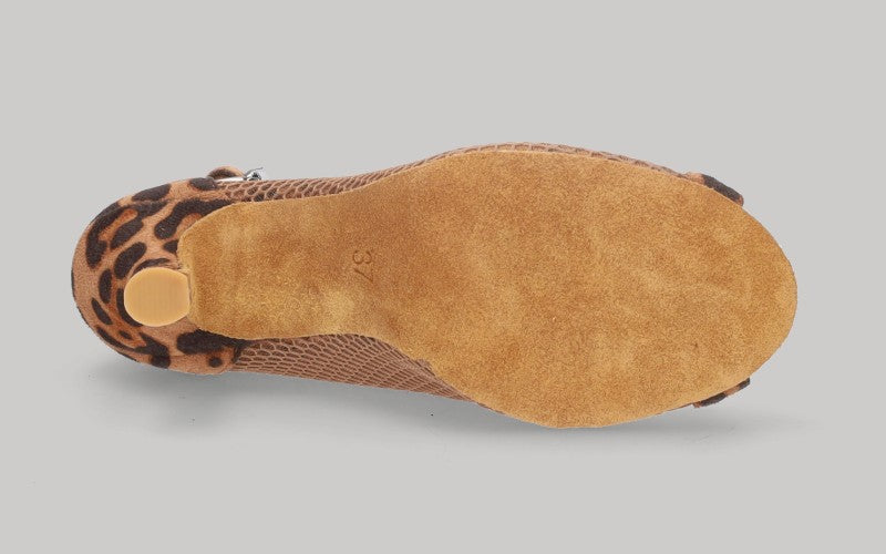 Zapato tipo botín para baile de salón de malla y fantasía leopardo con cordones y cremallera en talón