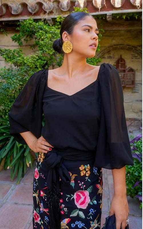 Top Destino de gasa negro liso