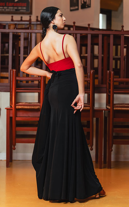 Vestido-Falda flamenco Farolillo de punto elástico negro anudado al cuello