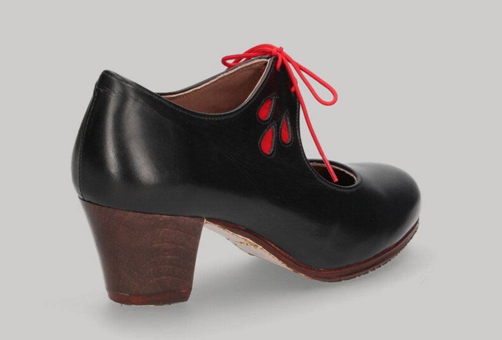 Zapato de Baile Flamenco Profesional Piel Negro con Tacón Cubano
