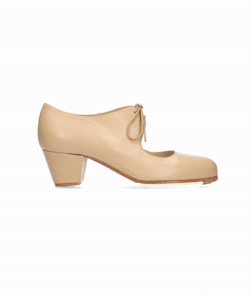 Zapato de baile flamenco semiprofesional piel beige tacón cubano