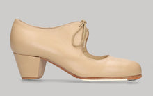 Zapato de baile flamenco semiprofesional piel beige tacón cubano