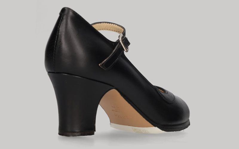 Zapato de baile flamenco semiprofesional piel negro con hebilla