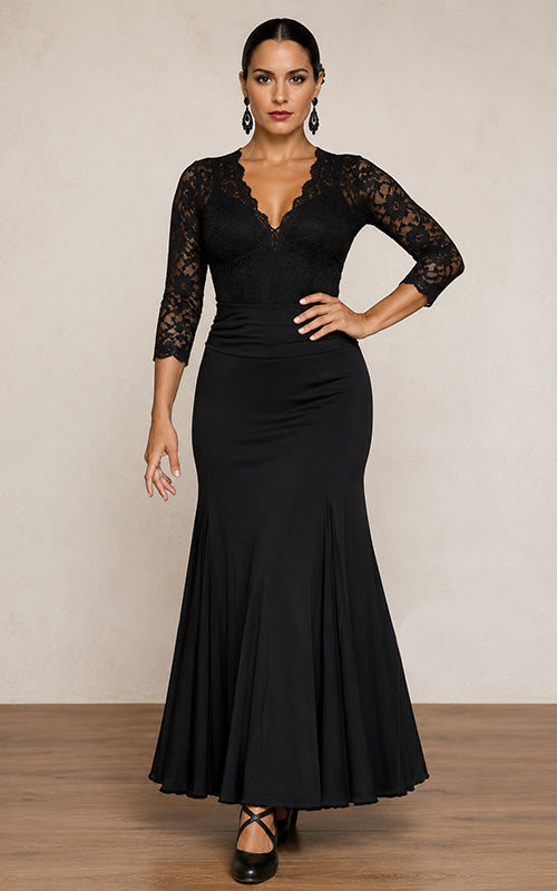 Falda flamenco de punto licra negro con 3 palas y 3 godets