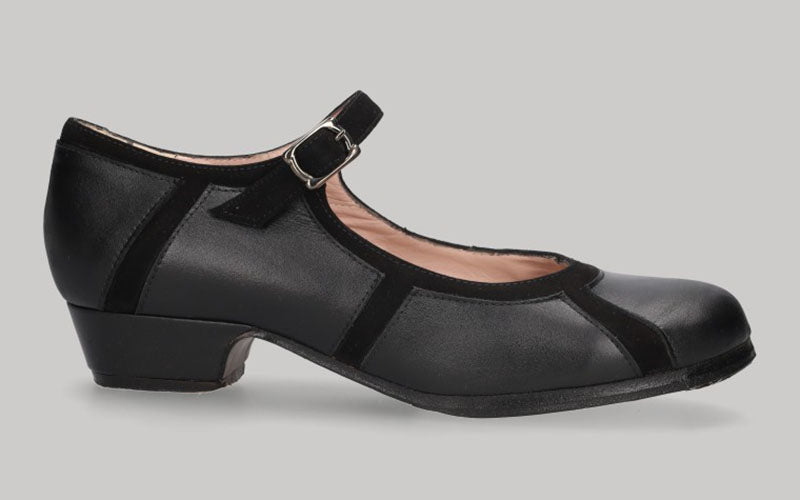 Zapato de baile flamenco profesional piel y ante negro tacón 3 cm.