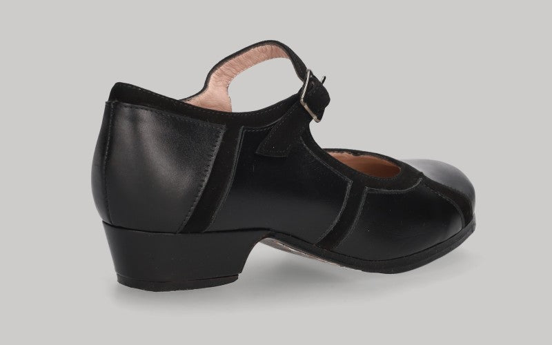 Zapato de baile flamenco profesional piel y ante negro tacón 3 cm.