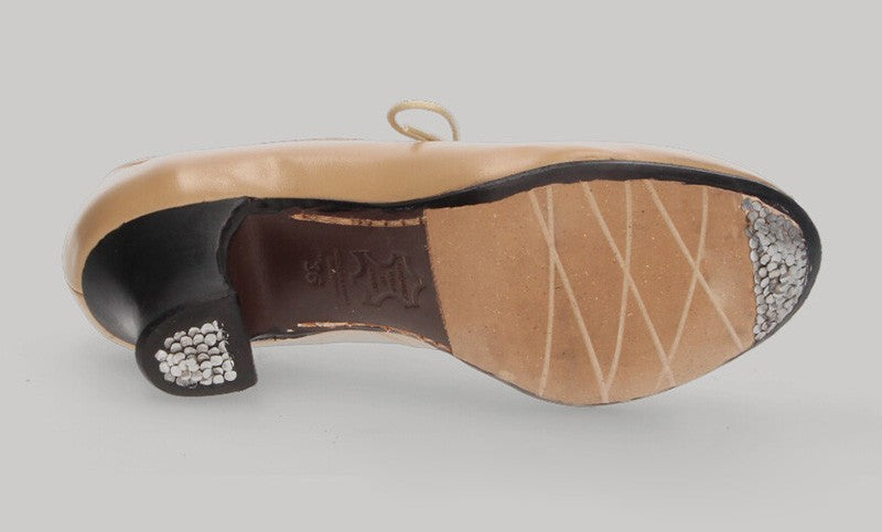 Zapato de Baile Flamenco Profesional Piel Beige con Cordones
