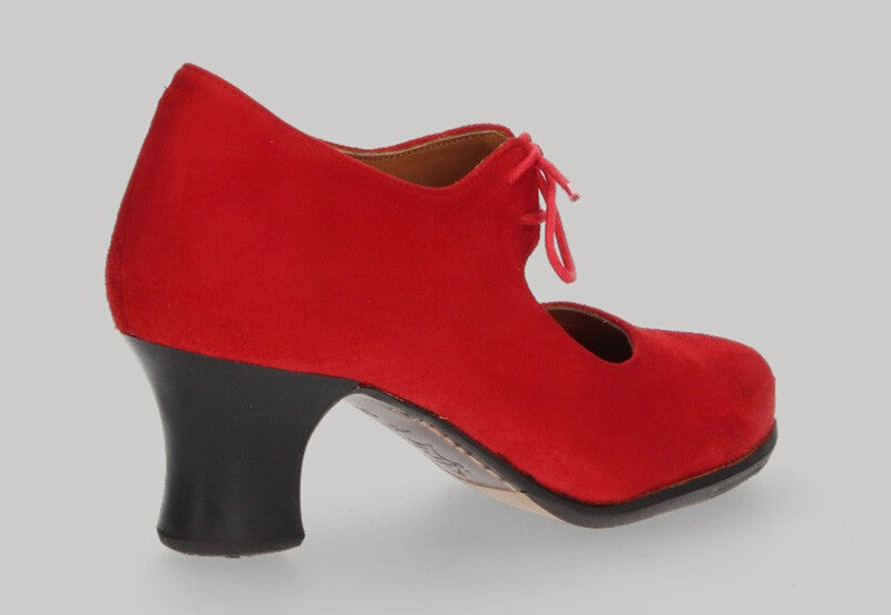 Professional Flamenco Dance Shoe in Red Suede Leather with Laces
