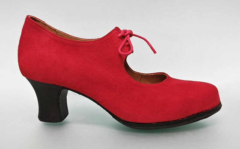 Professional Flamenco Dance Shoe in Red Suede Leather with Laces