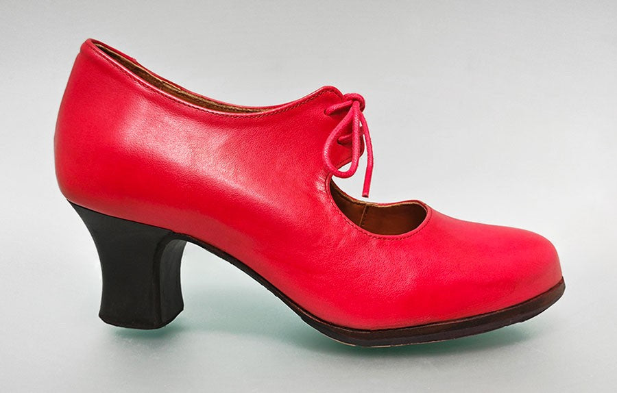 Zapato de Baile Flamenco Profesional Piel Rojo con Cordones