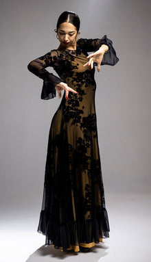 Robe de flamenco en tulle imprimé noir