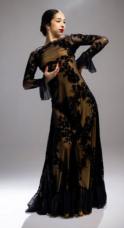 Robe de flamenco en tulle imprimé noir