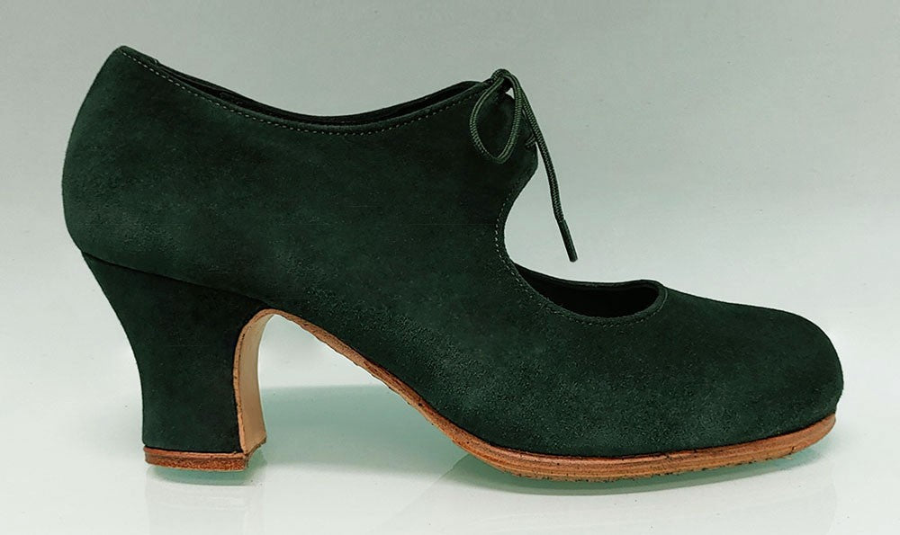 Zapato de baile flamenco profesional ante verde botella