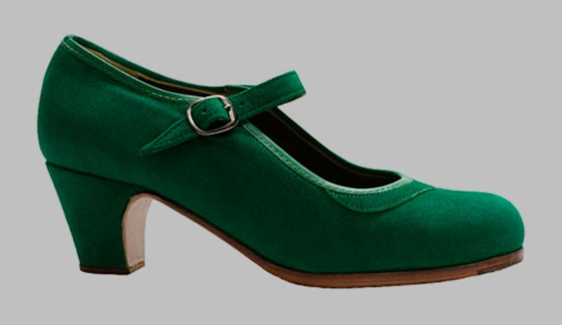 Zapato de baile flamenco profesional piel de ante verde