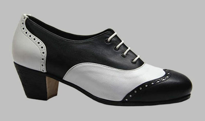 Chaussure de flamenco professionnelle combinée en cuir noir et blanc