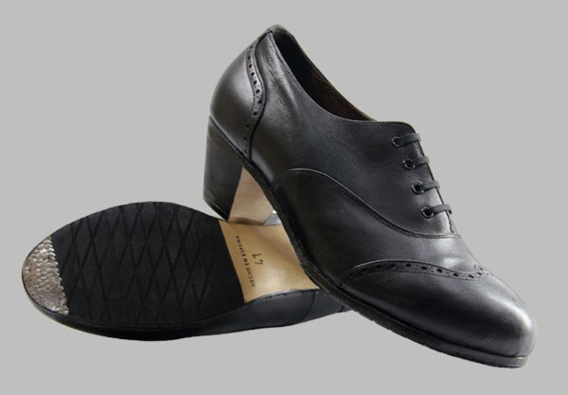 Chaussure de flamenco semi-professionnelle en cuir noir Pala Vega