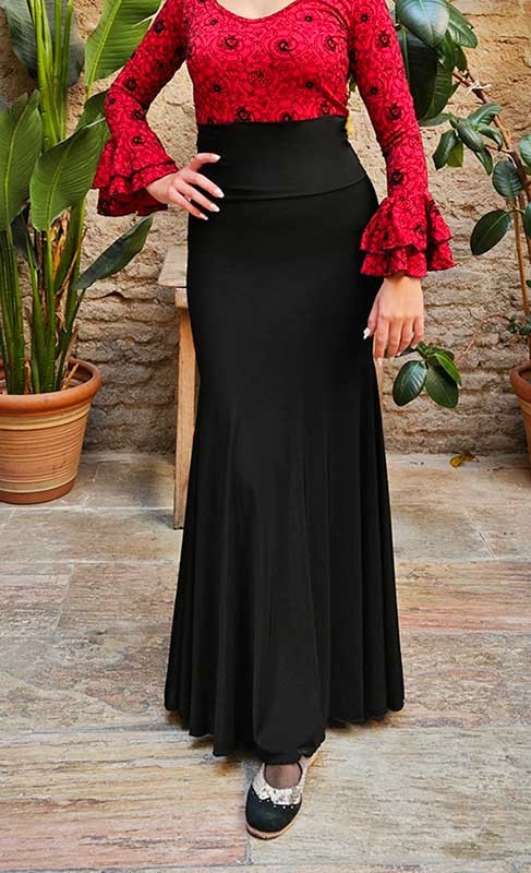 Falda Flamenco Negra Ceñida con Fajín