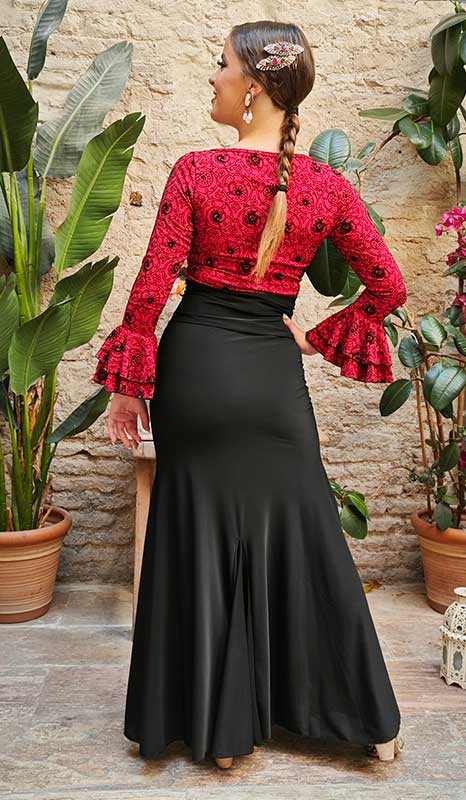 Falda Flamenco Negra Ceñida con Fajín