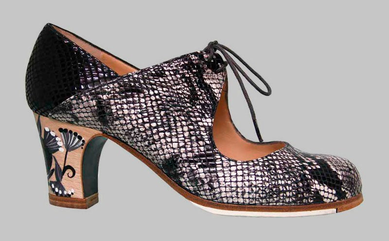 Zapato de baile flamenco profesional piel fantasía serpiente negro