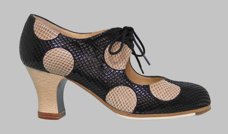 Zapato De Baile Flamenco Profesional Fantasía Negro y Beige