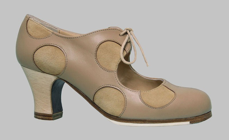 Professional Flamenco Dance Shoe in Beige Leather and Suede