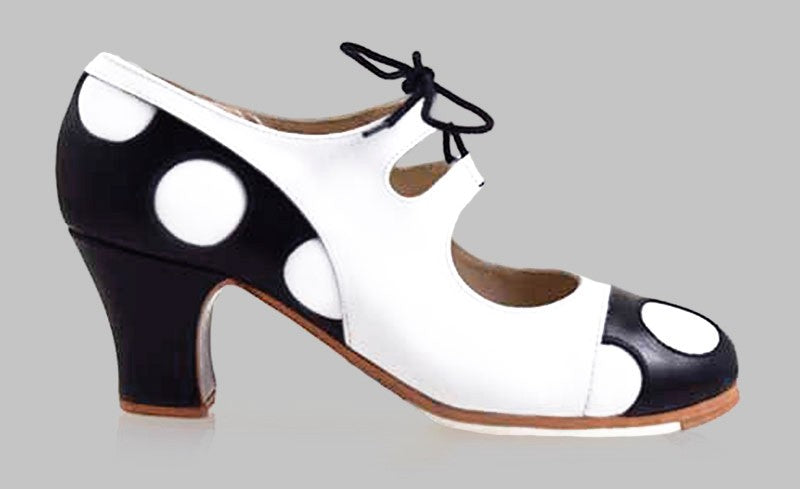 Zapato de Baile Flamenco Profesional Combinado Piel Blanco y Negro