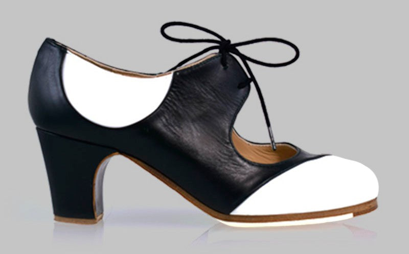 Zapato de Baile Flamenco Profesional Combinado Piel Negro y Blanco