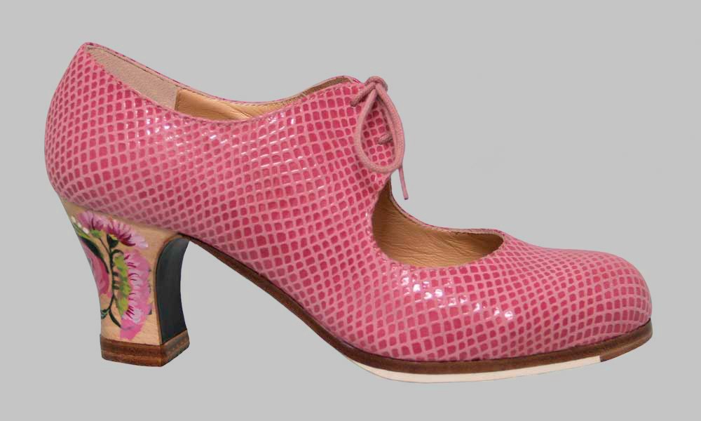 Chaussure de danse flamenco professionnelle rose serpent fantaisie