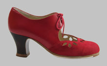 Chaussure de danse professionnelle combinée cuir et daim rouge