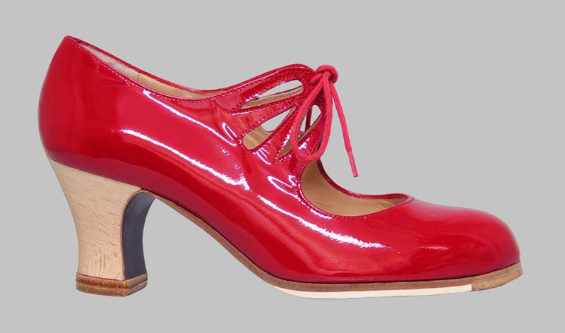Chaussure de danse flamenco professionnelle en cuir verni rouge