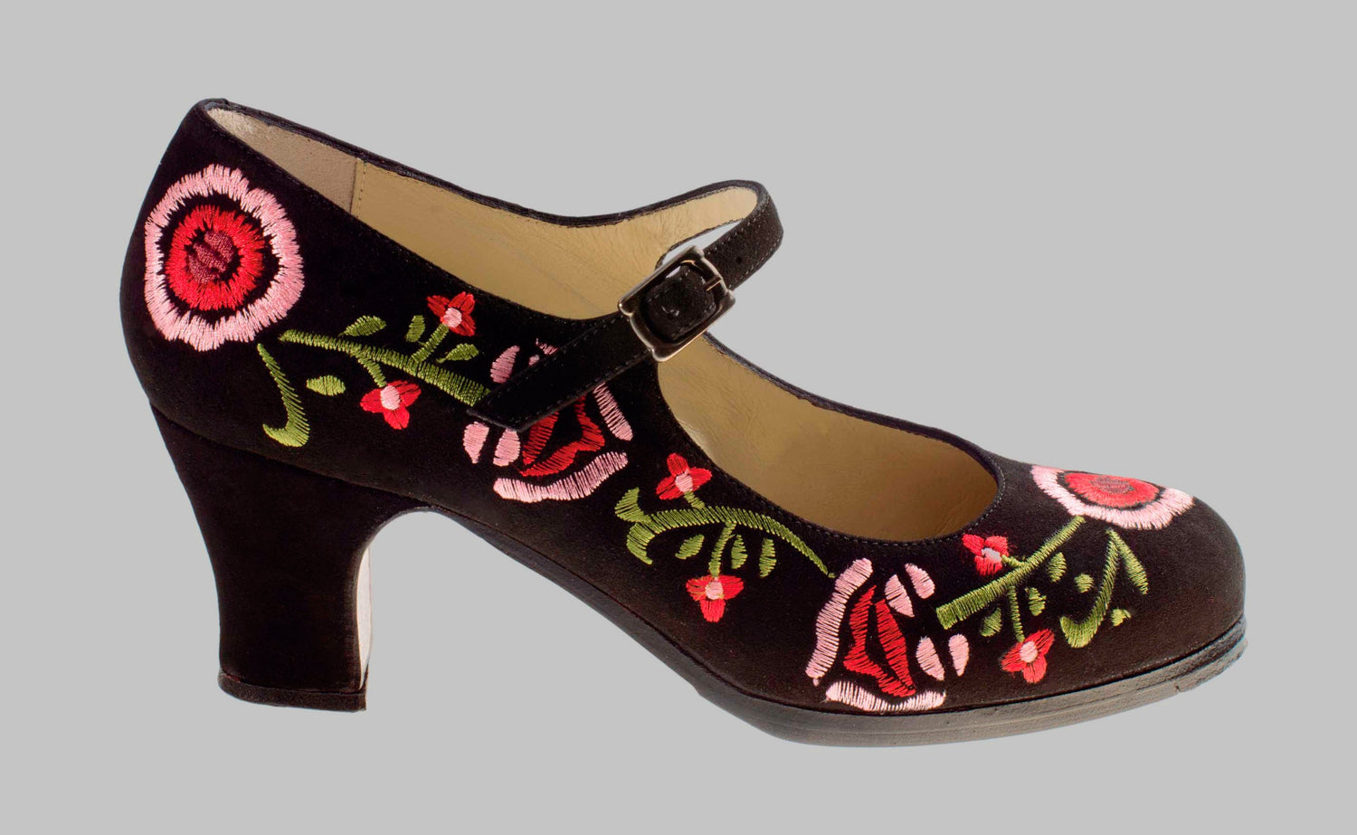 Professional Flamenco Dance Shoe Black Suede Embroidered