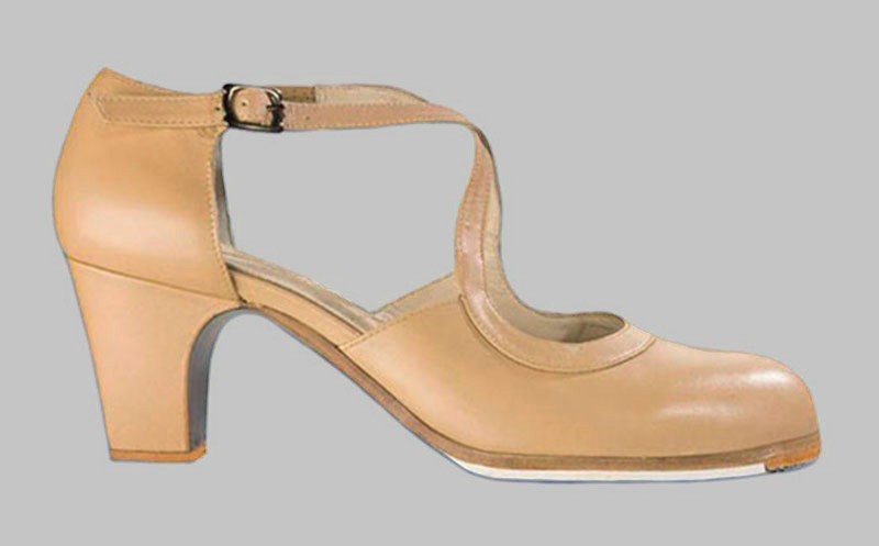 Chaussure de danse flamenco professionnelle en cuir beige