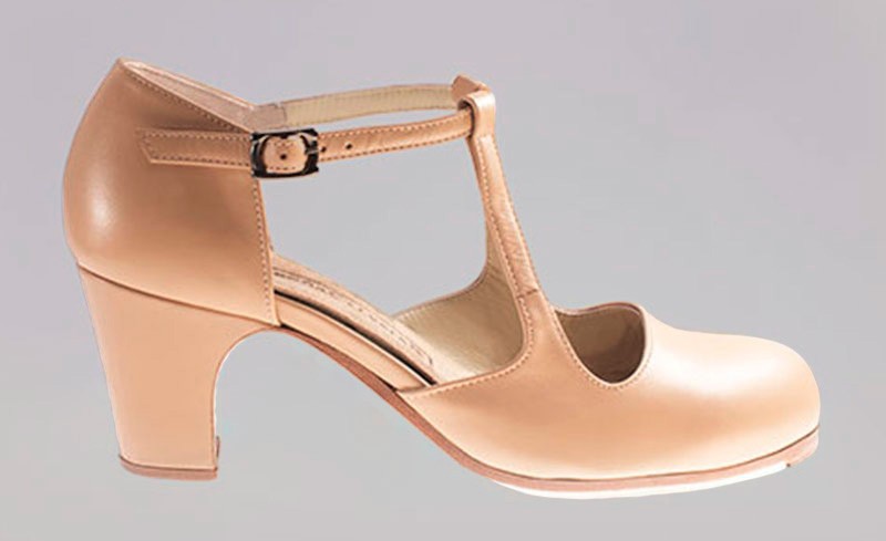 Zapato de Baile Flamenco Profesional Piel Beige con hebilla