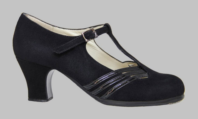 Chaussure de danse flamenco professionnelle en daim et cuir verni