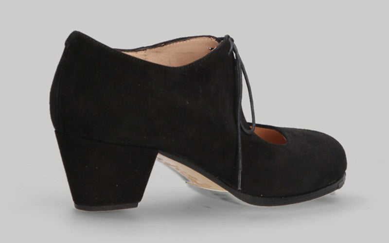 Zapato de baile flamenco semiprofesional ante negro tacón cubano
