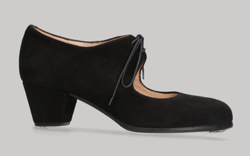 Zapato de baile flamenco semiprofesional ante negro tacón cubano