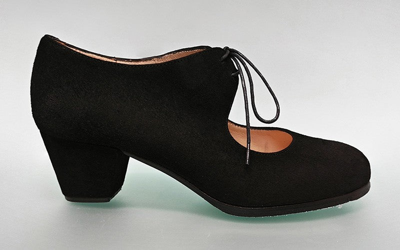 Zapato de baile flamenco semiprofesional ante negro tacón cubano