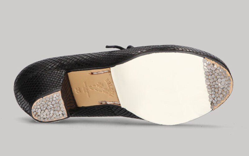 Zapato de baile Flamenco Profesional Piel Fantasía Serpiente Negro con Cordones