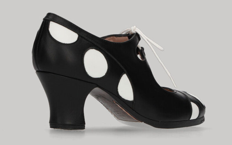 Chaussure de danse flamenco professionnelle en cuir noir et blanc
