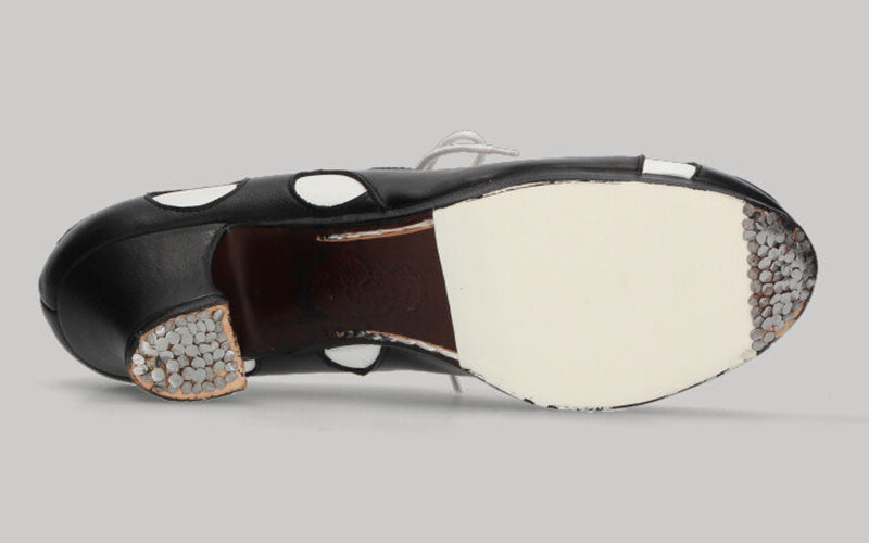 Chaussure de danse flamenco professionnelle en cuir noir et blanc