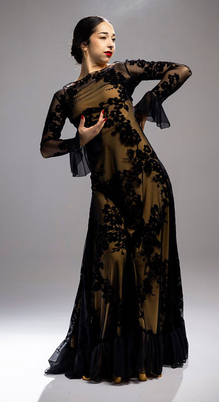Robe de flamenco en tulle imprimé noir