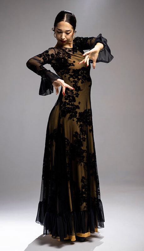 Robe de flamenco en tulle imprimé noir