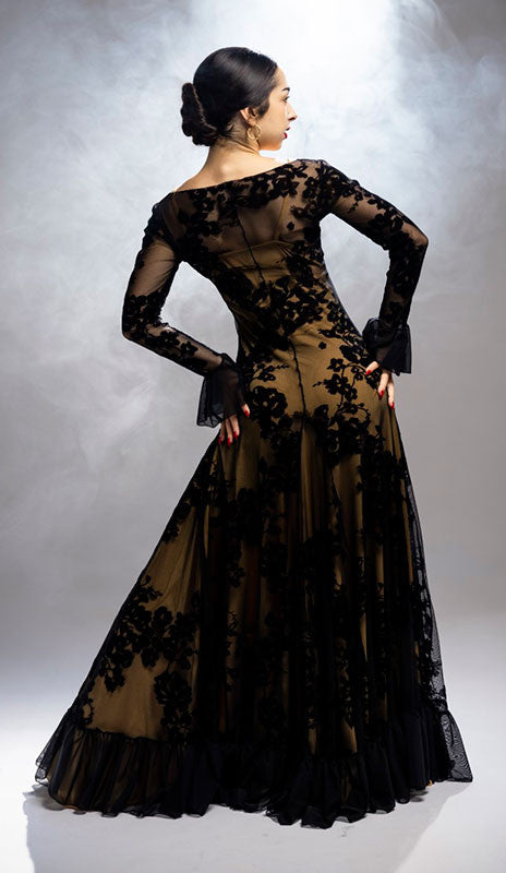 Robe de flamenco en tulle imprimé noir