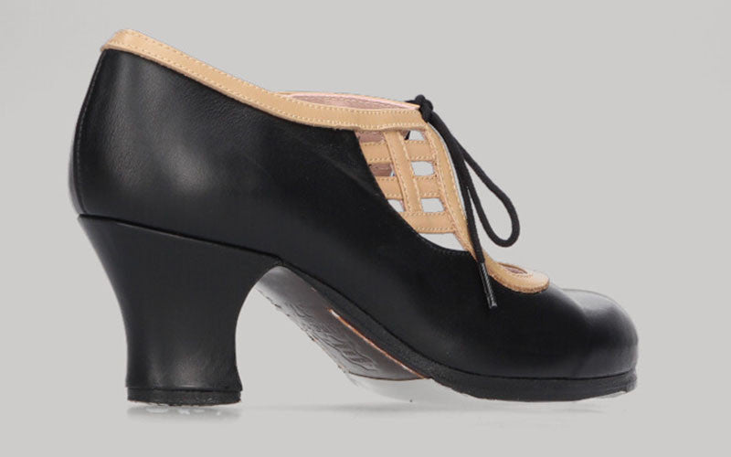 Chaussure de danse flamenco professionnelle combinée noire et beige